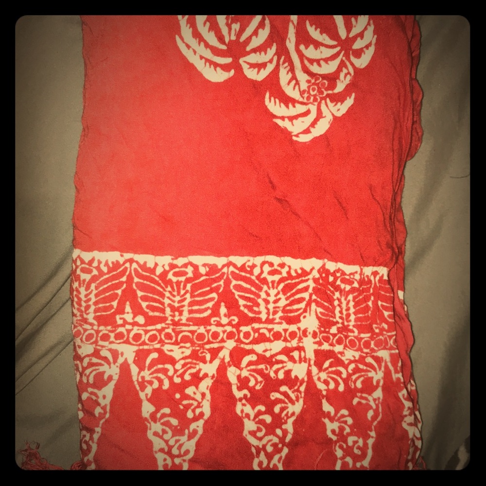 Red and white swimsuit wrap.